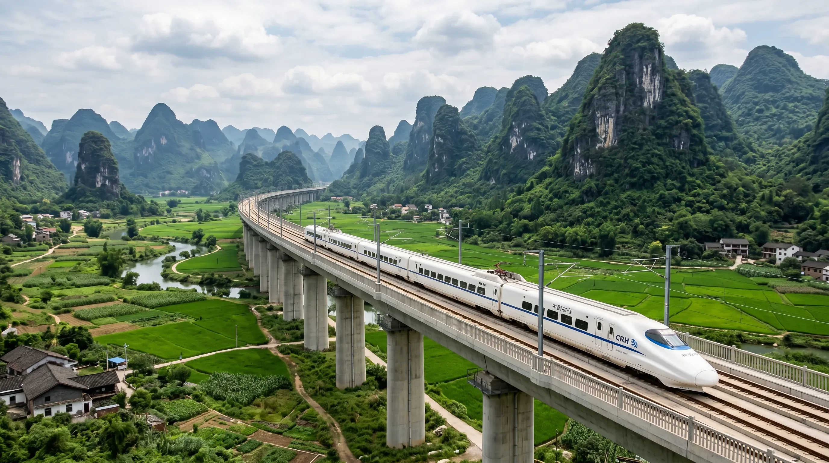 CRH high-speed bullet train traveling through Guangxi, China - modern rail infrastructure