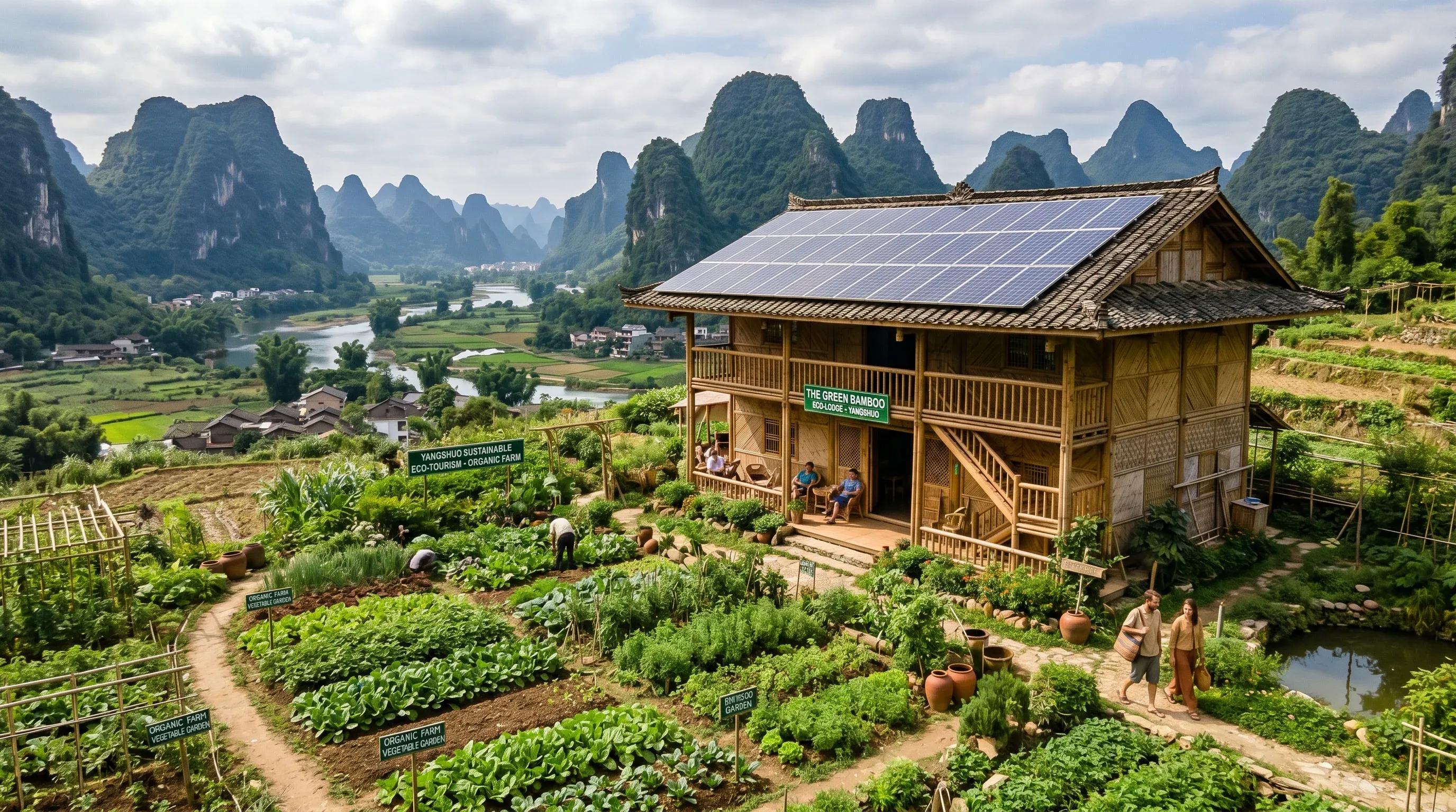 Eco-friendly bamboo guesthouse on organic farm in Yangshuo, Guangxi, China - sustainable tourism